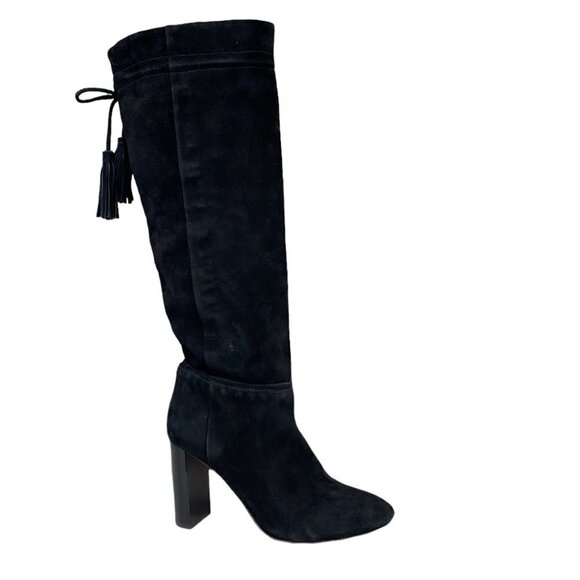 Kate Spade Shoe Over the Knee Heeled Boot Black Suede Leather 6 1/2 Medium M - Picture 8 of 16